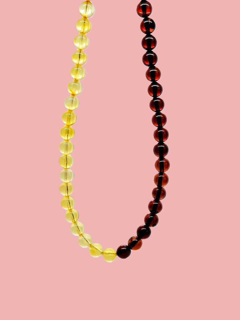 Asymmetrical Baltic Amber Necklace in Yellow and Cherry Tones